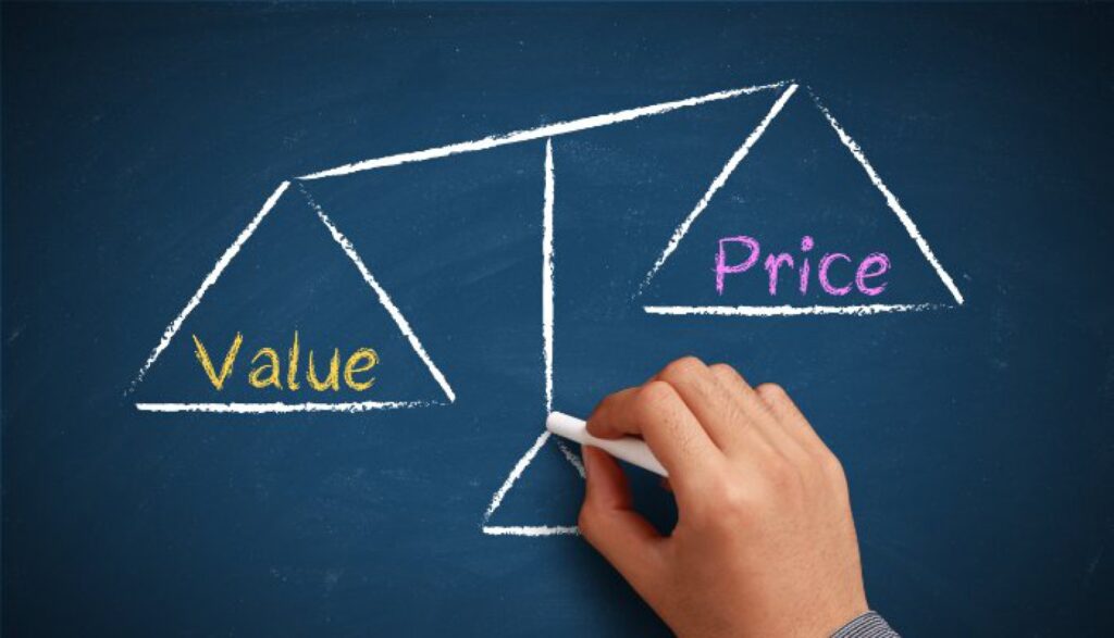 A scale with "price" on the left side and "value" on the right side.