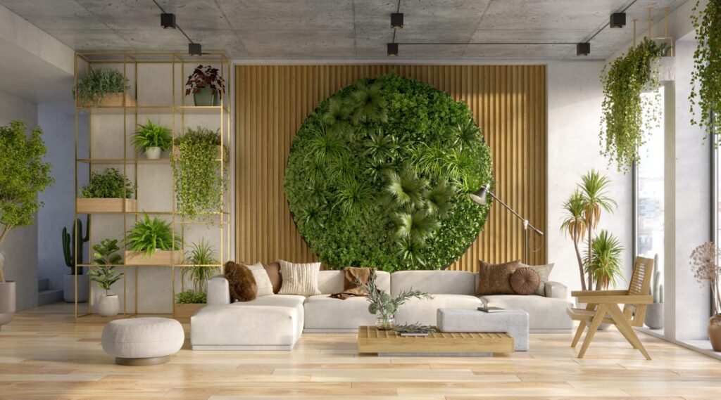 Sustainable home and garden products on display with eco-friendly materials and minimalist design, reflecting 2025 European retail trends.