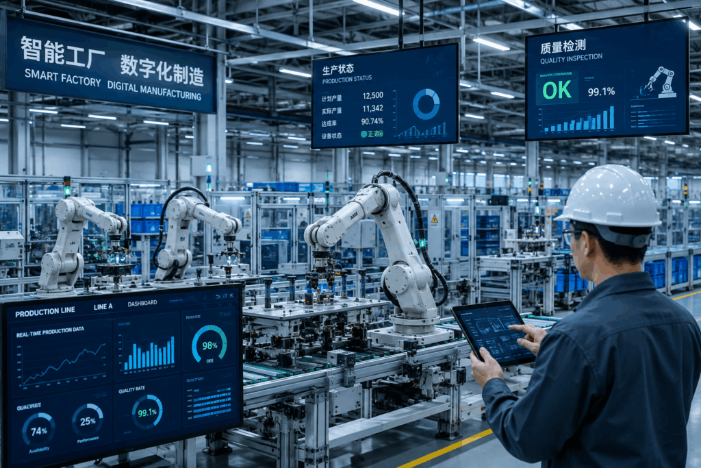 Usine intelligente en Chine avec robots et lignes de production automatisées